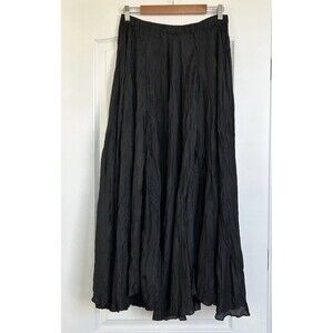 Vtg Express Boho Hippie Y2K 90s Silk Wrinkle Crinkle Maxi Skirt Size M Black